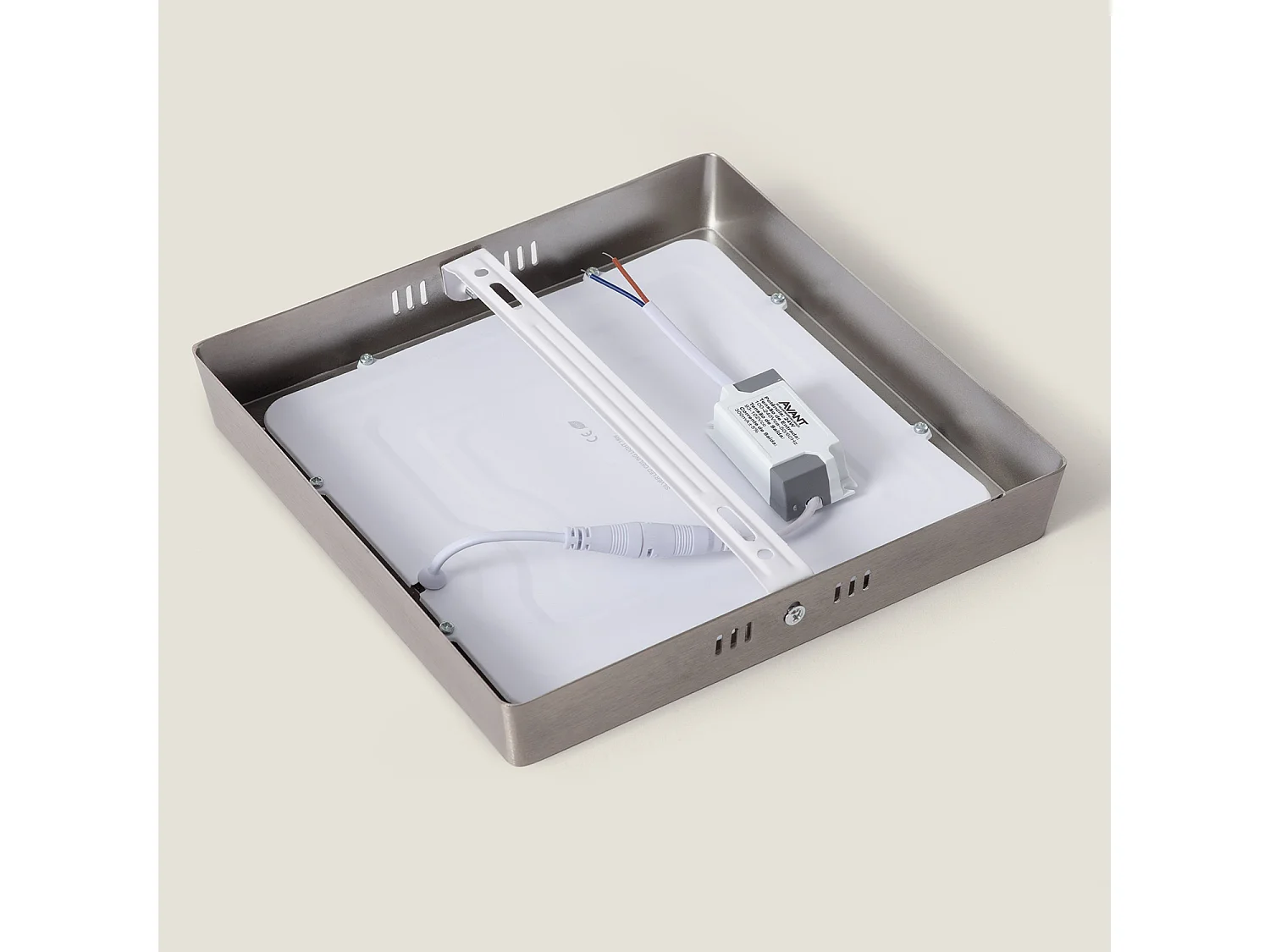 Plafonnier LED Carré Métal 18W Argenté 225x225 mm  4000K Blanc neutre