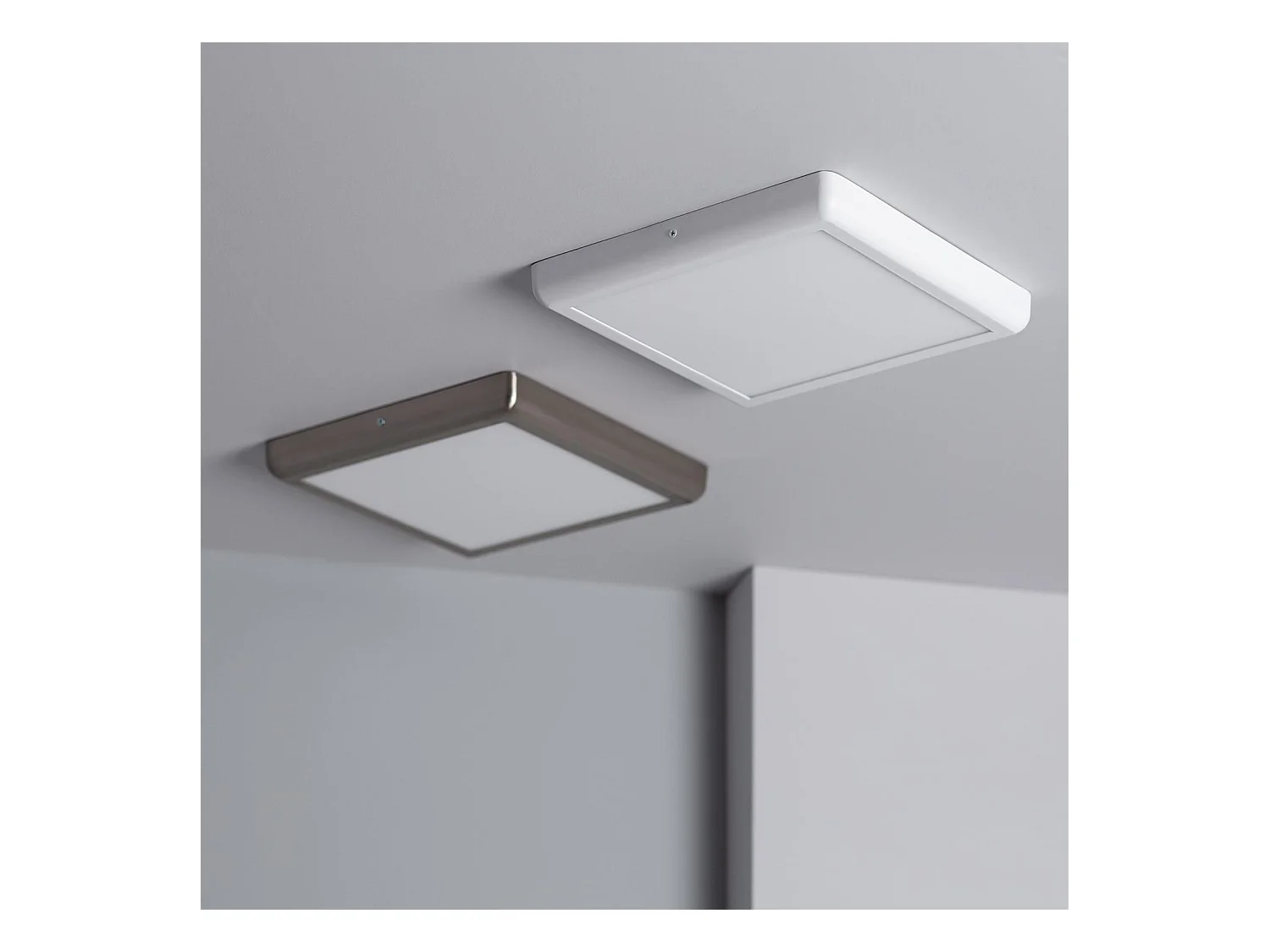 Plafonnier LED Carré 24W Métal Design Silver 300x300mm  3000K Blanc chaud