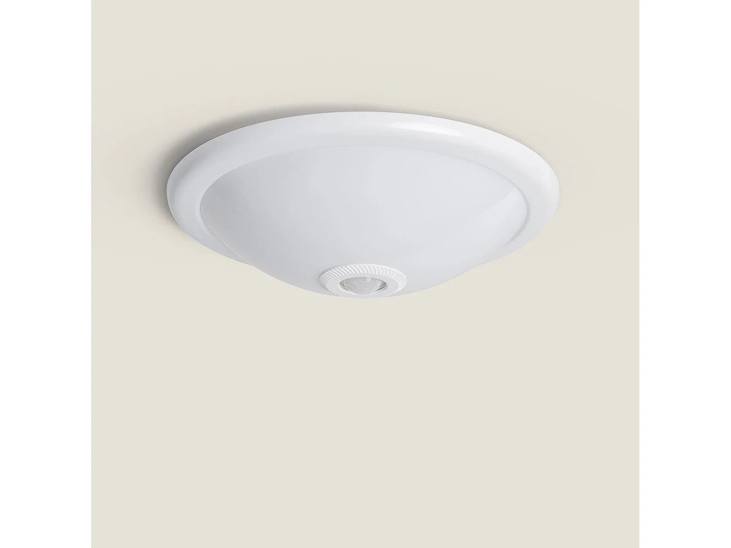 Plafoniera LED Circolare 2x E27 con Sensore di Movimento PIR e Design Crepuscolare Bianco