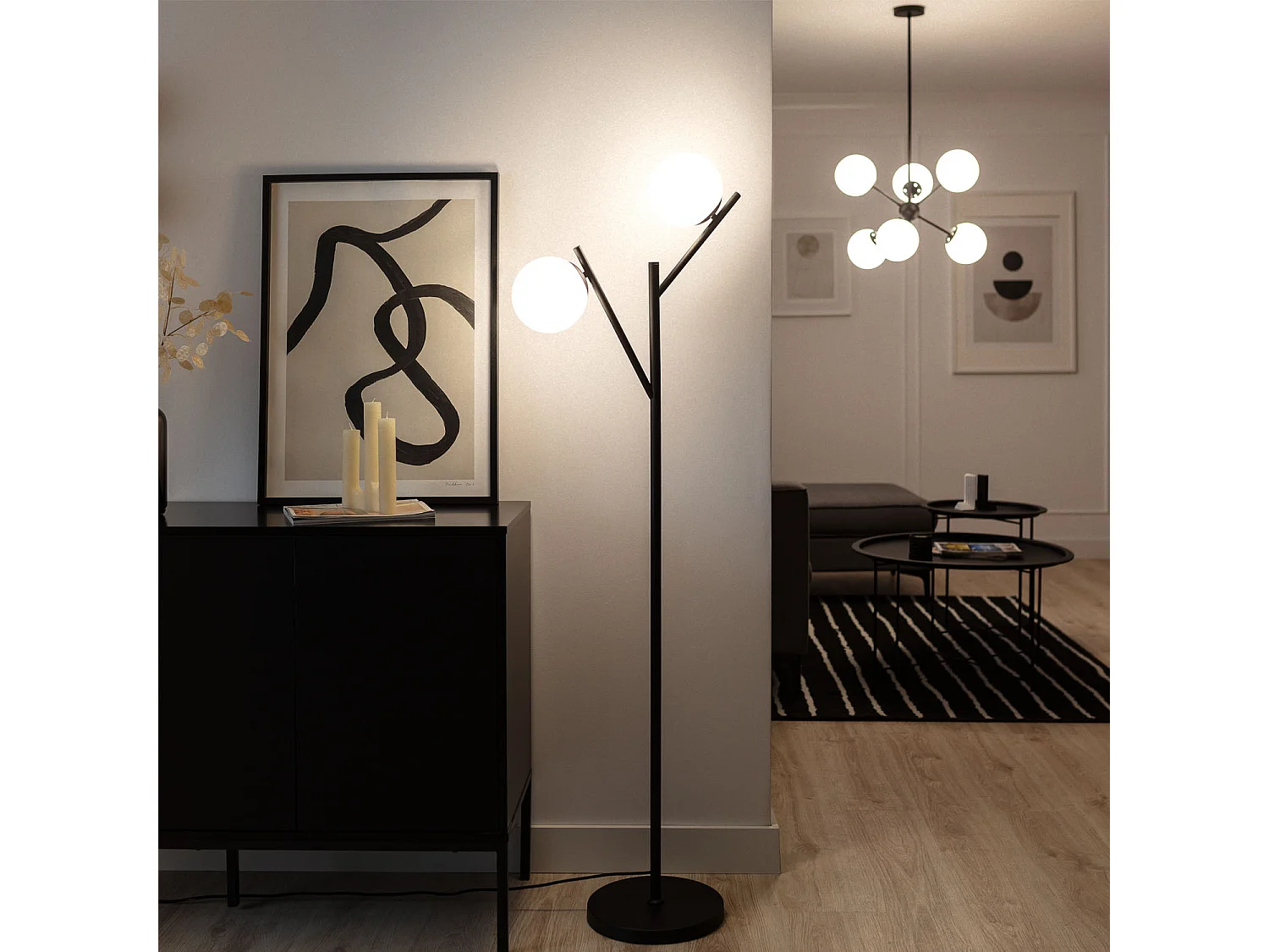 Lampadaire Métal et Verre Balts  Noir