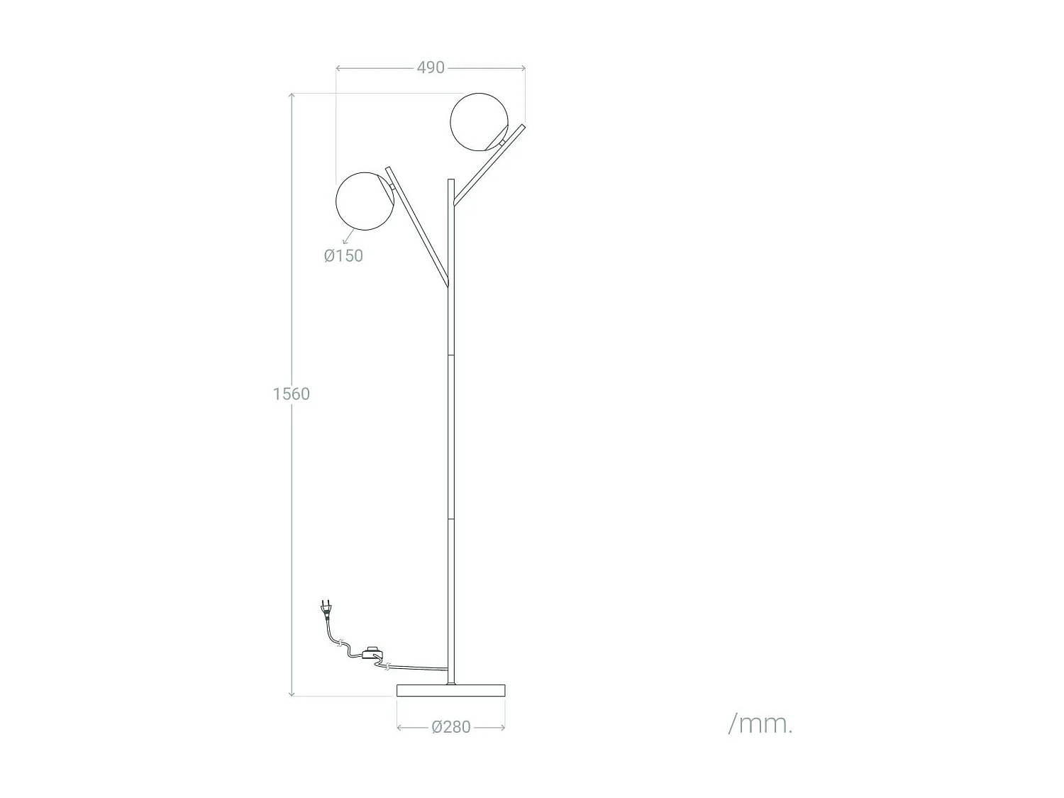 Lampadaire Métal et Verre Balts  Noir