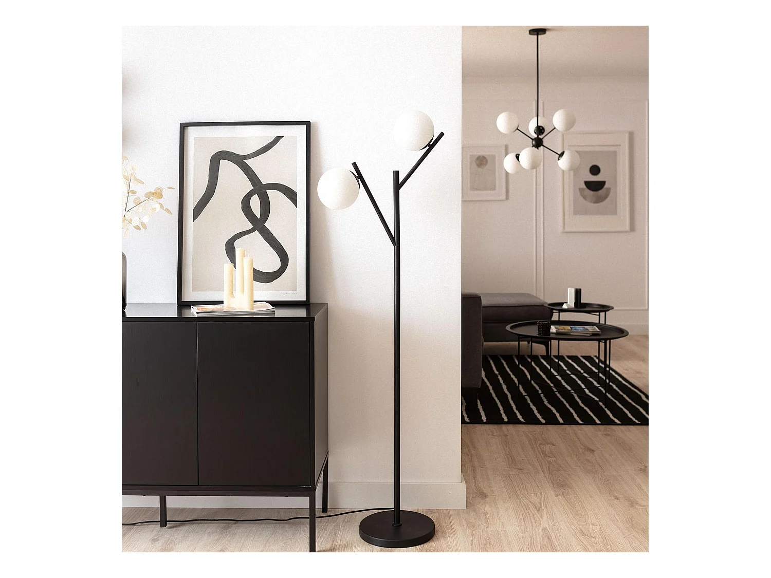 Lámpara de Pie Metal y Cristal Balts Negro