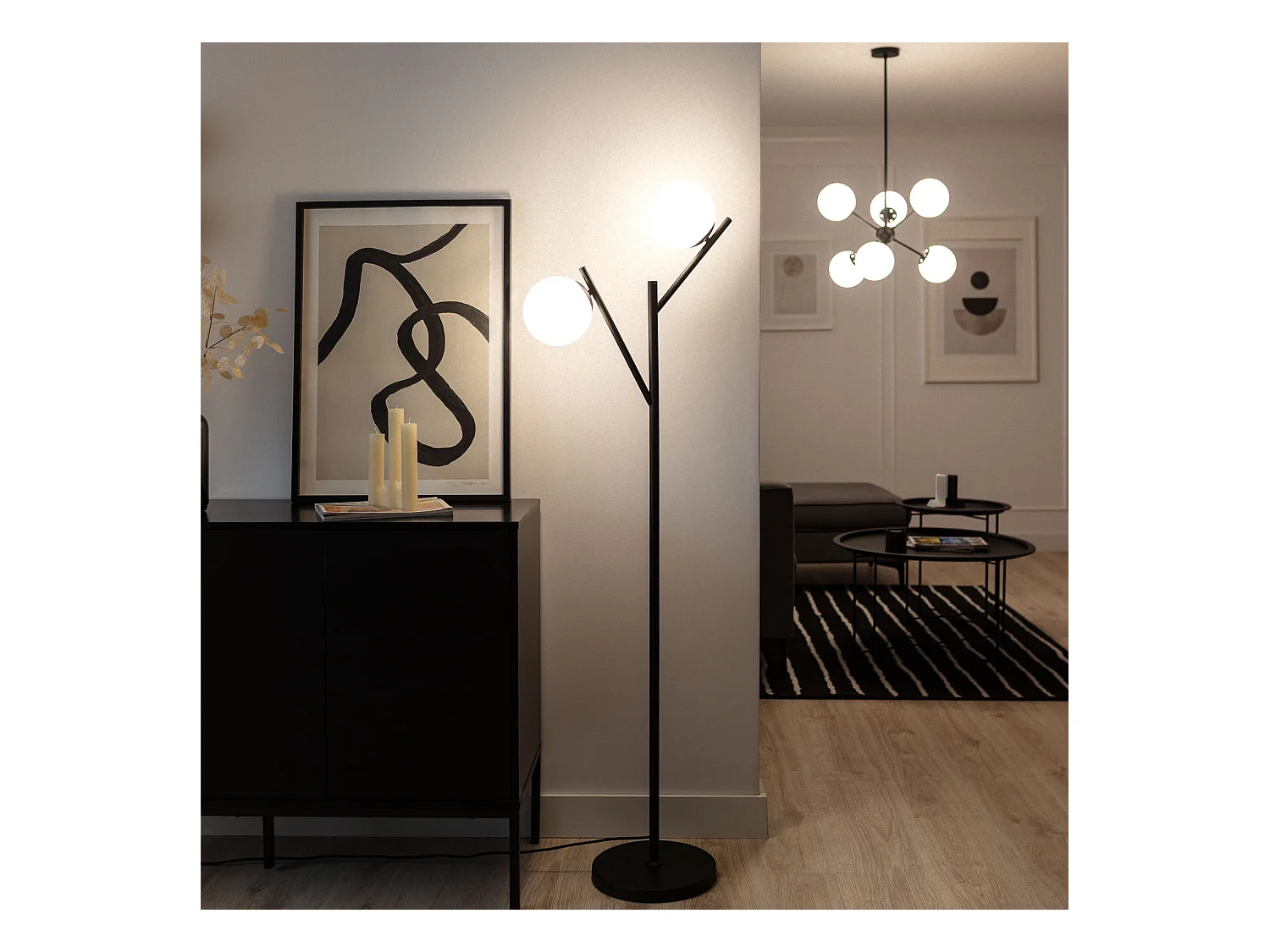 Lámpara de Pie Metal y Cristal Balts Negro