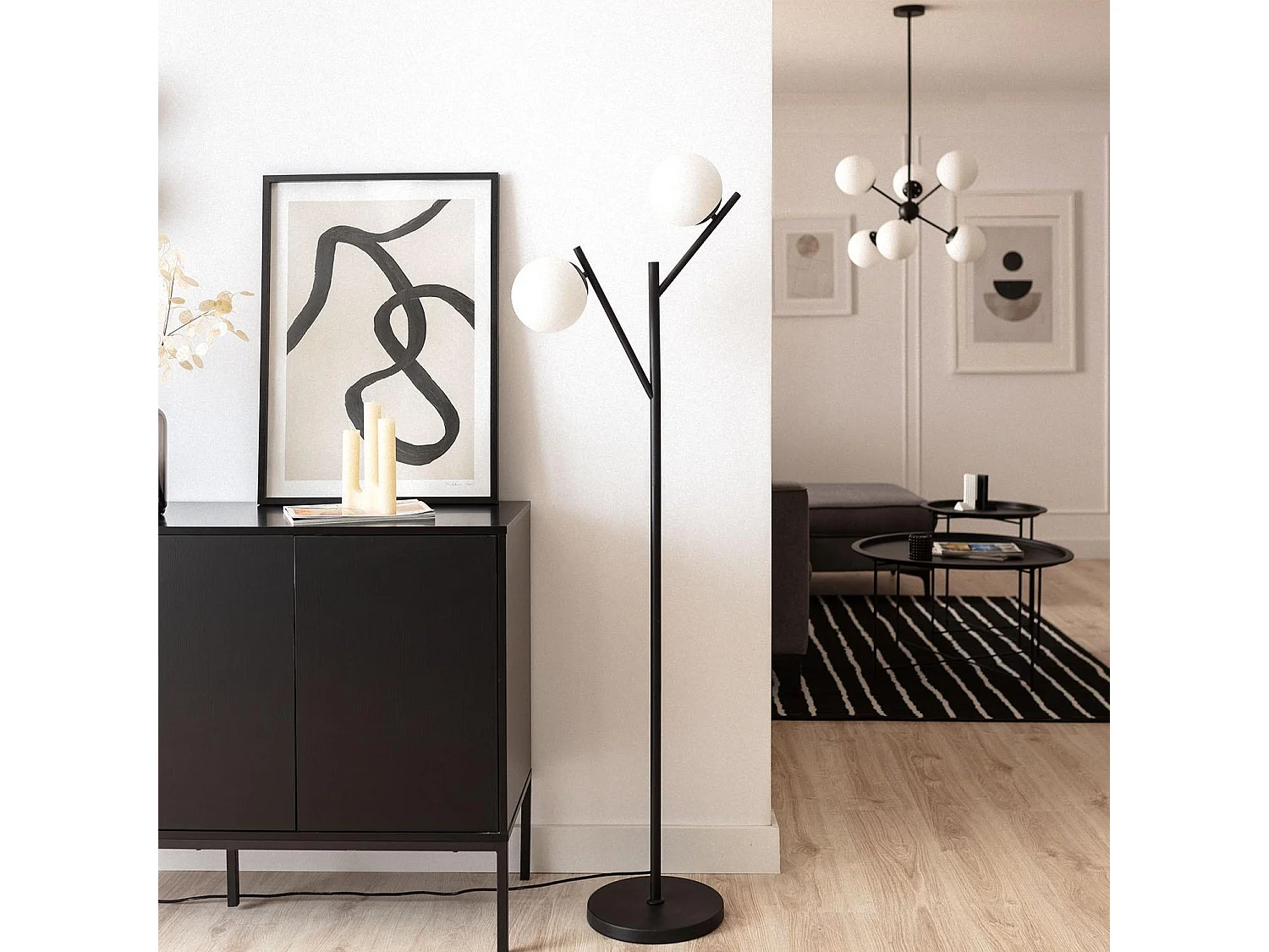 Lampadaire Métal et Verre Balts  Noir