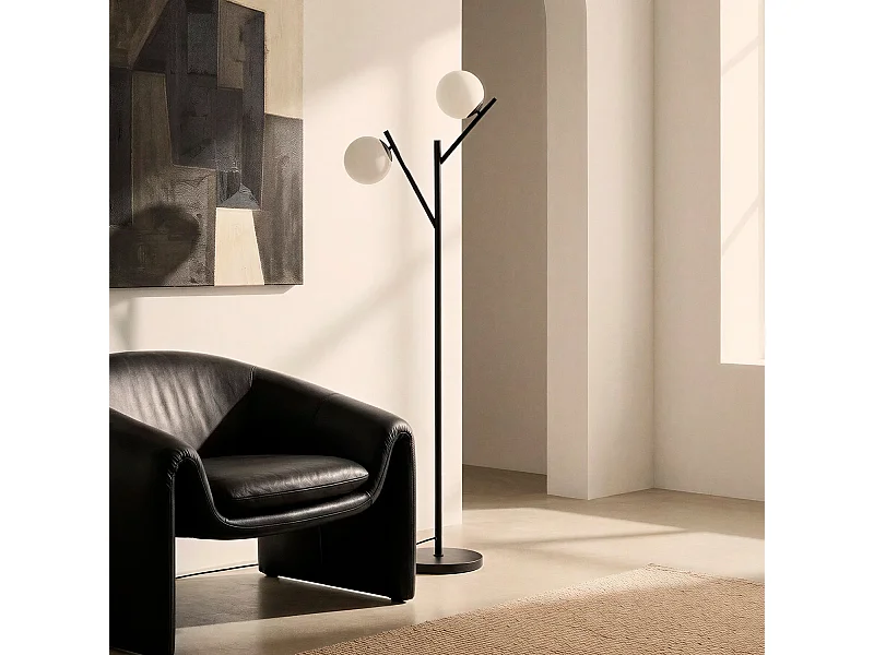 Lámpara de Pie Metal y Cristal Balts Negro