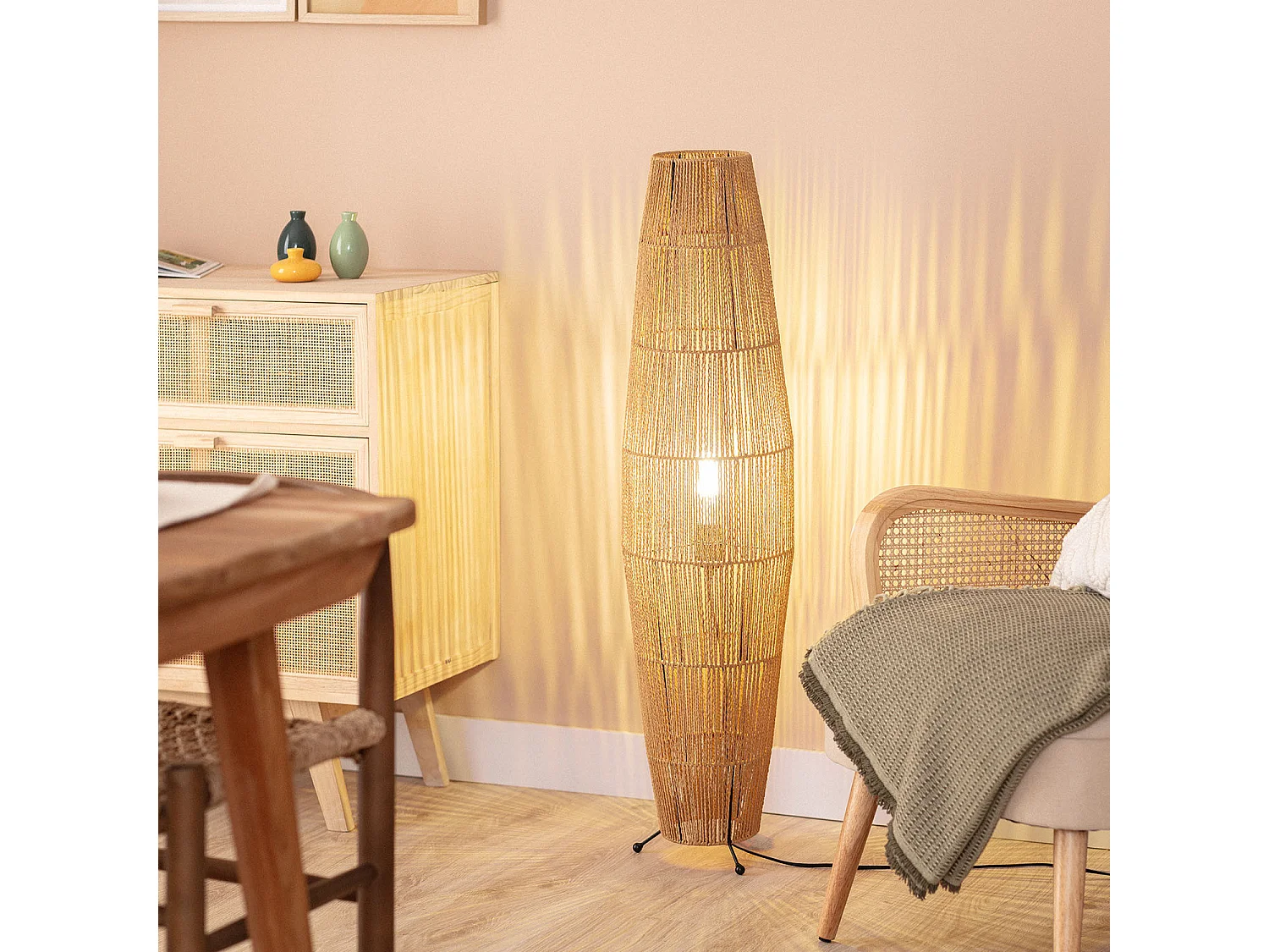 Lampadaire Papier Tressé Mahali  Naturel