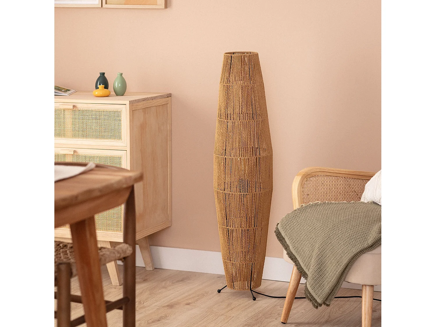 Lampadaire Papier Tressé Mahali  Naturel