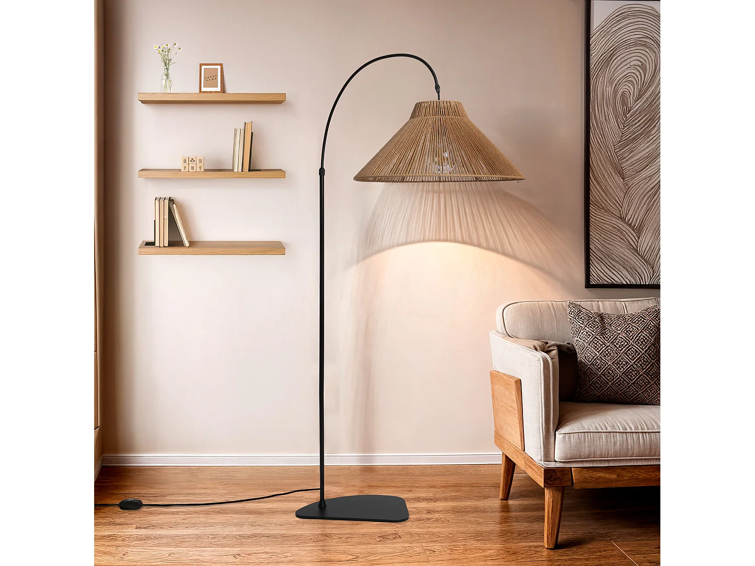 Lampadaire Extérieur Métal et Corde Montreal  Naturel