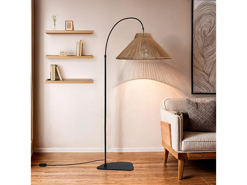 Lámpara de Pie Exterior Metal y Cuerda Montreal Natural