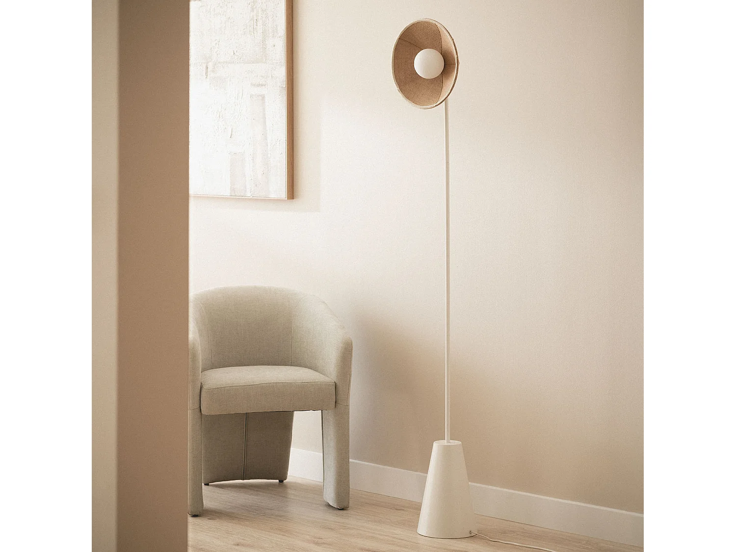 Lampadaire Raphia et Verre Erede Naturel