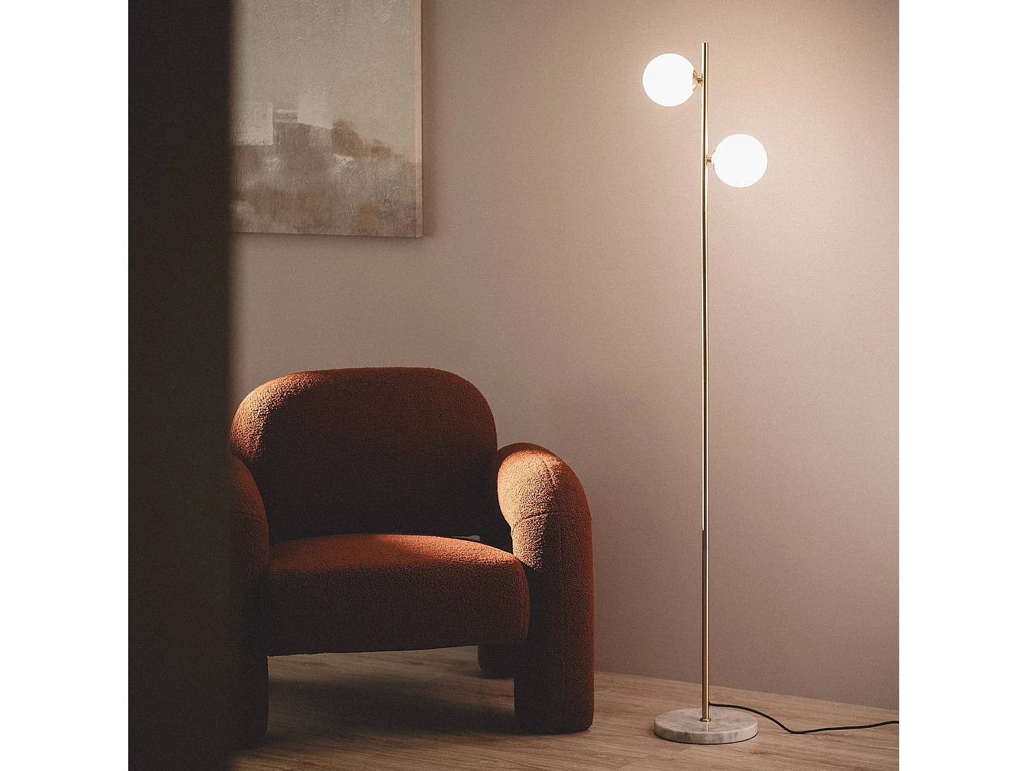 Lámpara de Pie Metal y Cristal Lune Blanco