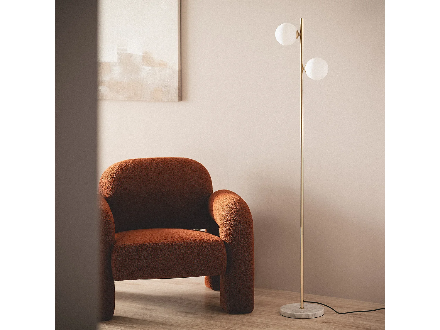 Lámpara de Pie Metal y Cristal Lune Blanco