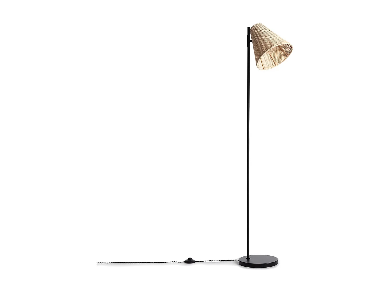 Lampada da Terra Metallo e Rattan Cesto Nero