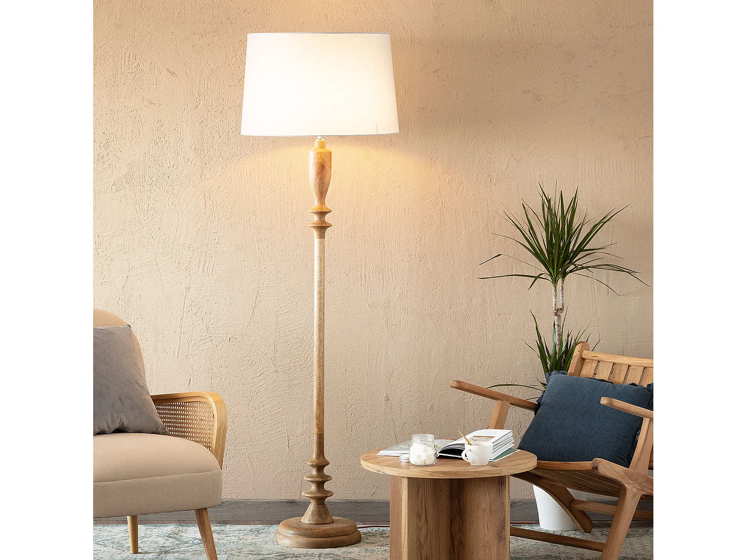 Lampadaire en bois Meena ILUZZIA Gris Glace