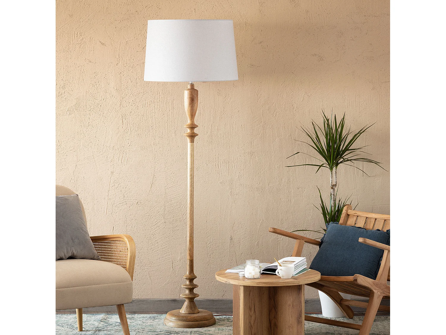 Lampadaire en bois Meena ILUZZIA Gris Glace