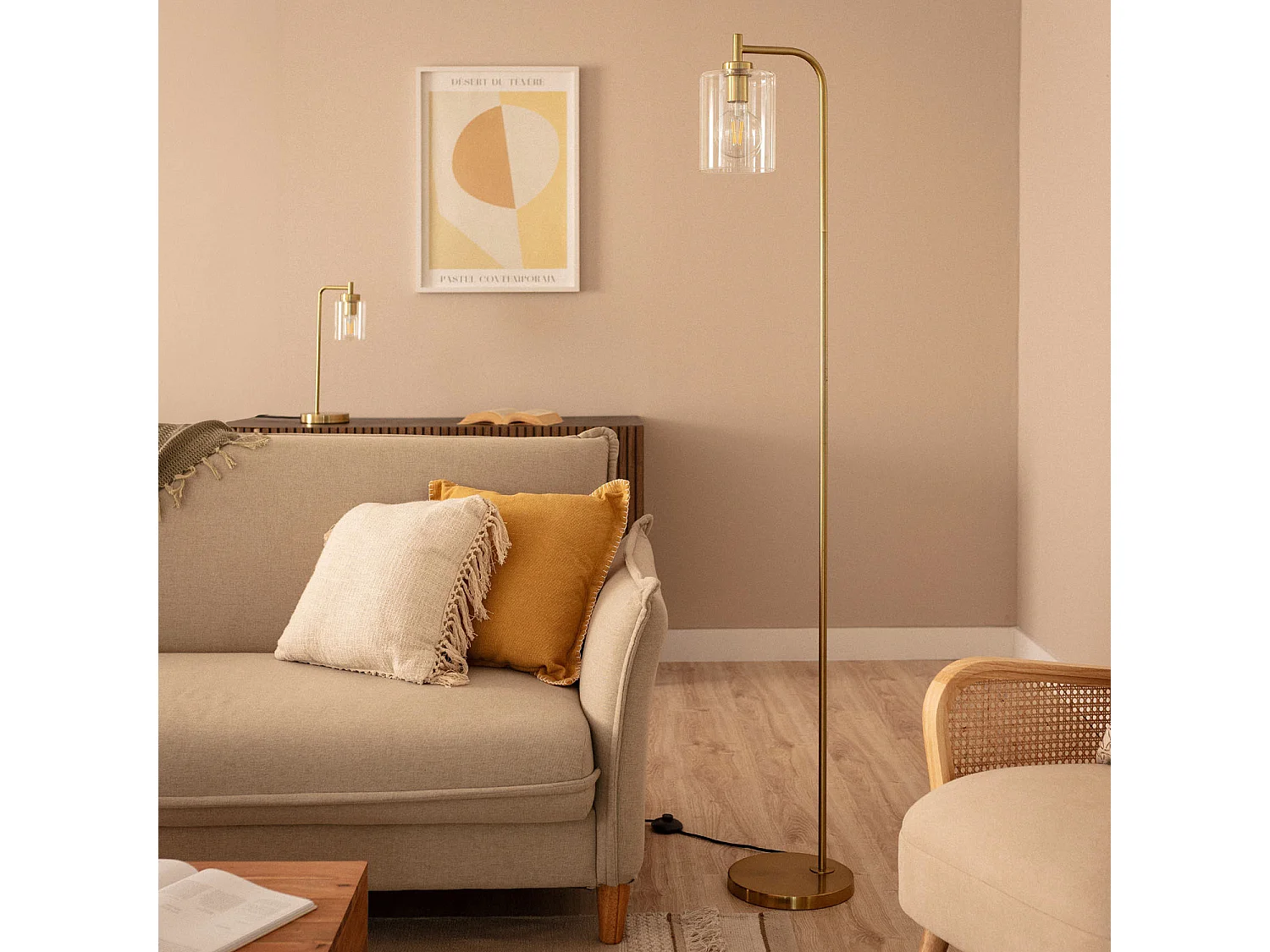 Lámpara de Pie Metal y Cristal Joile Dorado