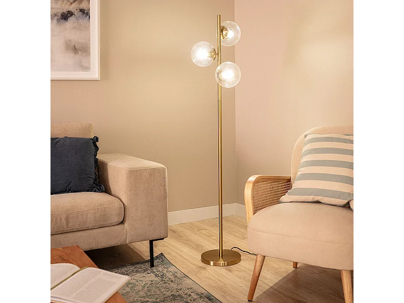 Lampada da Terra Moonlight Metallo Vetro 3 Lampade Trasparente