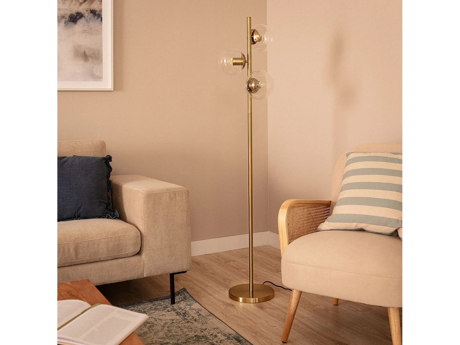 Lampada da Terra Moonlight Metallo Vetro 3 Lampade Trasparente