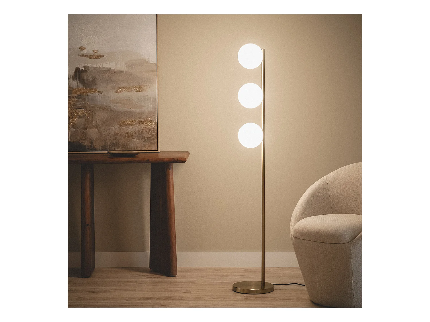 Lampadaire Métal et Verre Moonlight Brass 3 Spots Doré