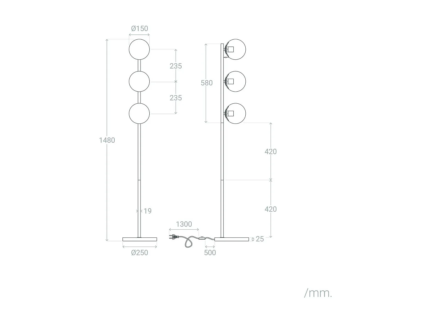 Lampada da terrade Metallo e Vetro Moonlight Brass 3 Lampade Oro