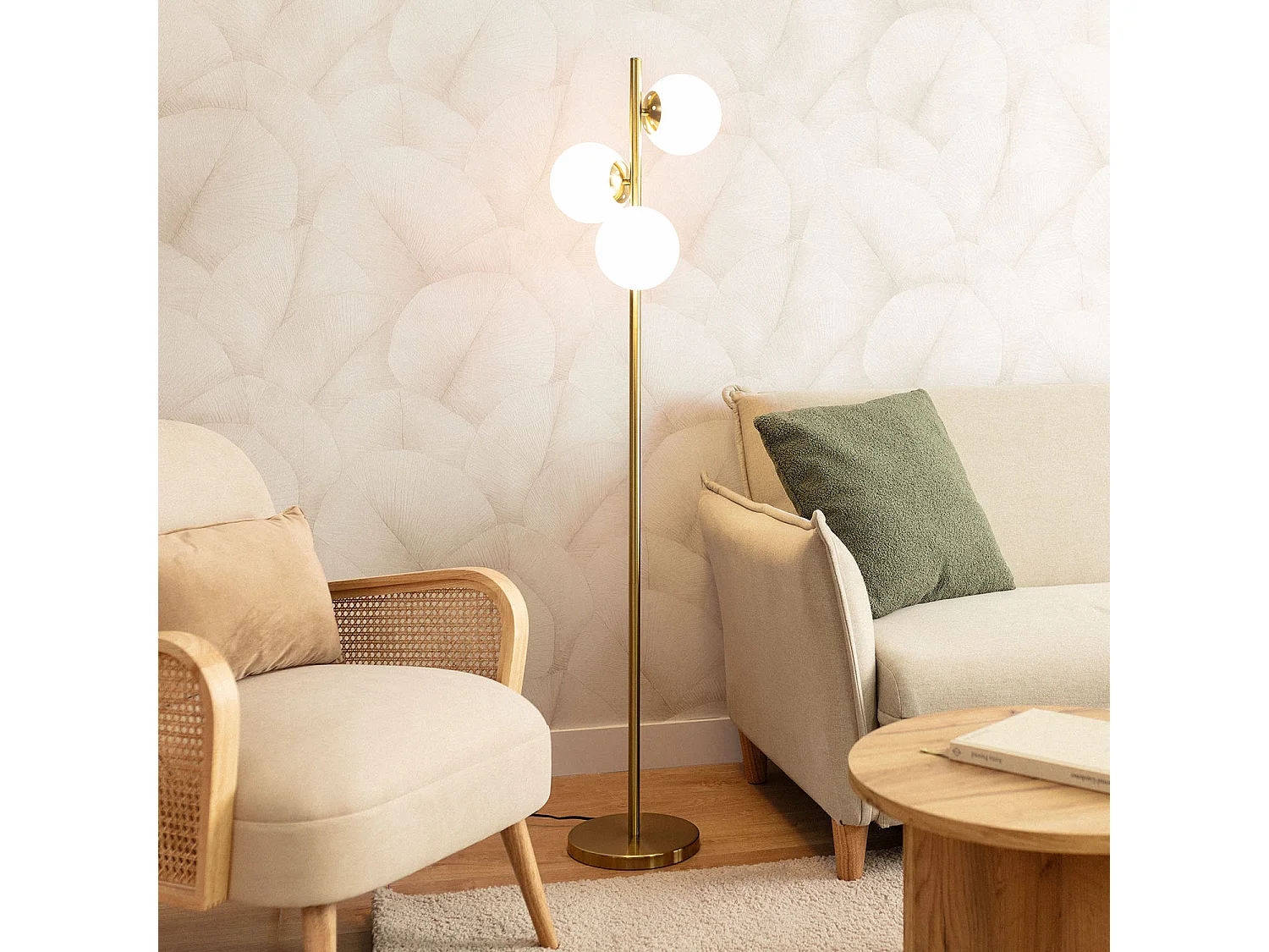 Lampadaire Métal et Verre Moonlight Brass Round 3 Spots Doré