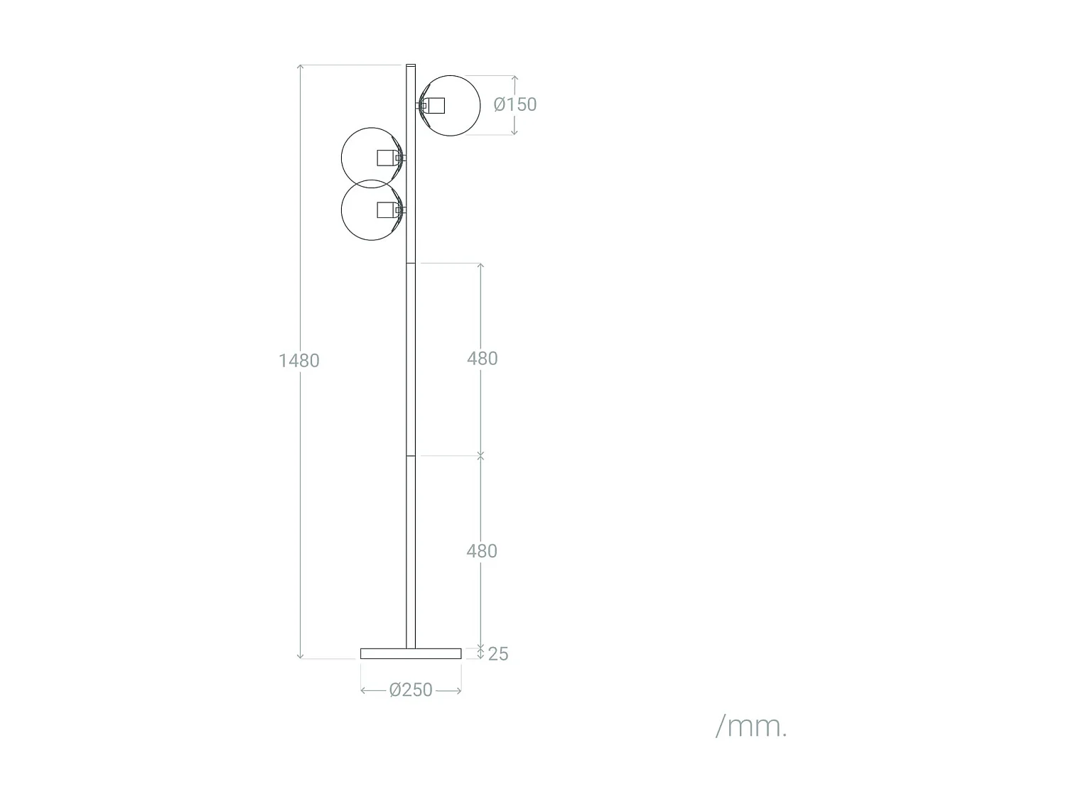 Lampadaire Métal et Verre Moonlight Brass Round 3 Spots Doré