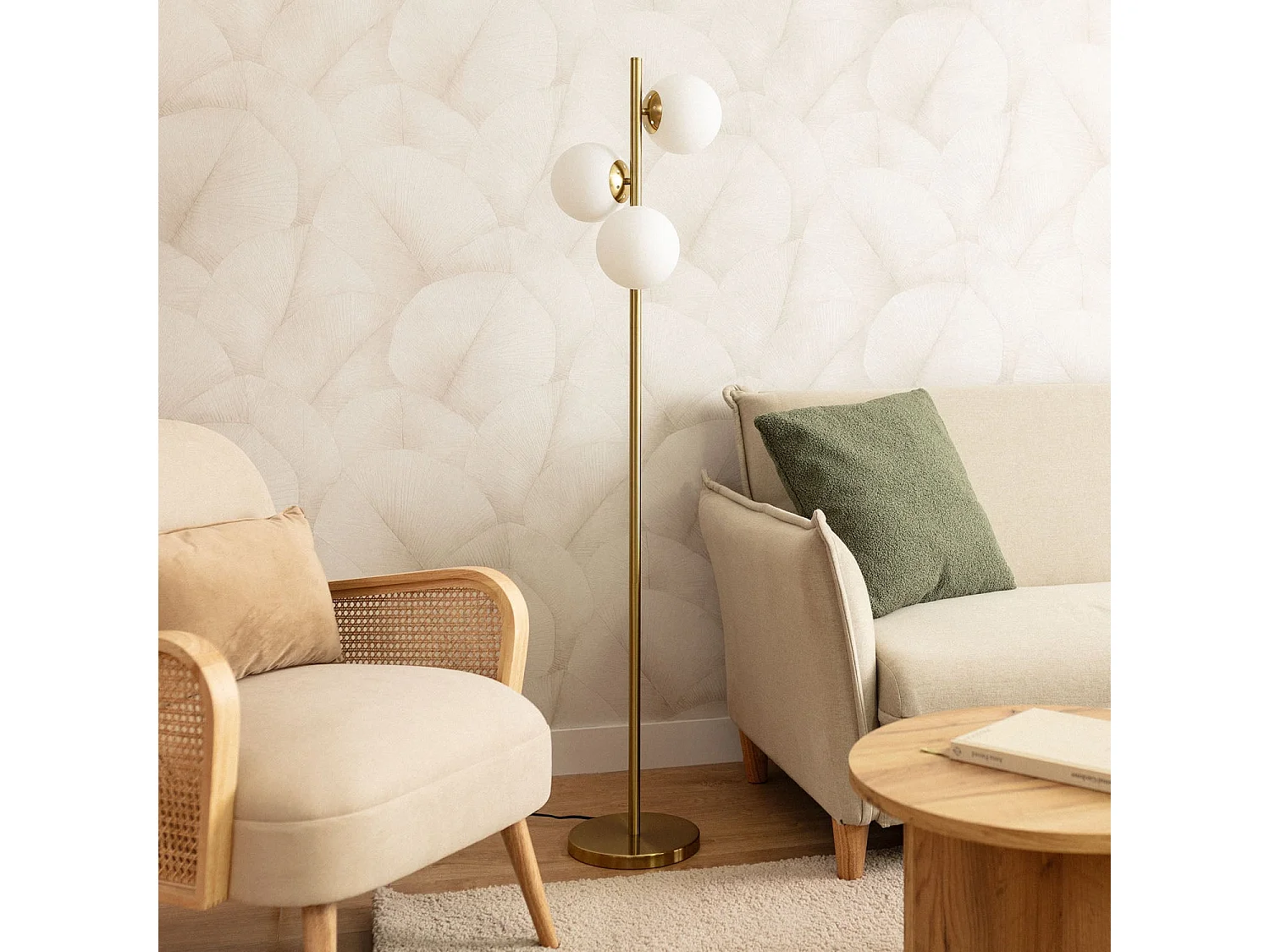 Lampadaire Métal et Verre Moonlight Brass Round 3 Spots Doré