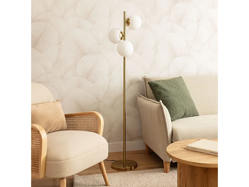 Lámpara de Pie Metal y Cristal Moonlight Brass Round 3 Focos Dorado