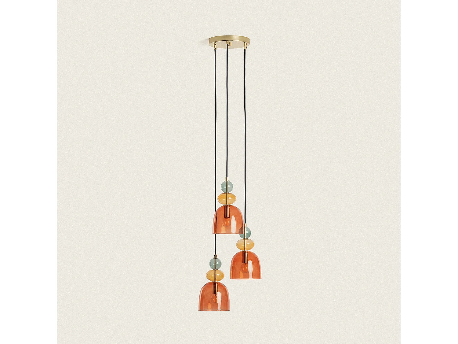 Lampada a Sospensione Metallo e Vetro Tri Baudelaire Rosso