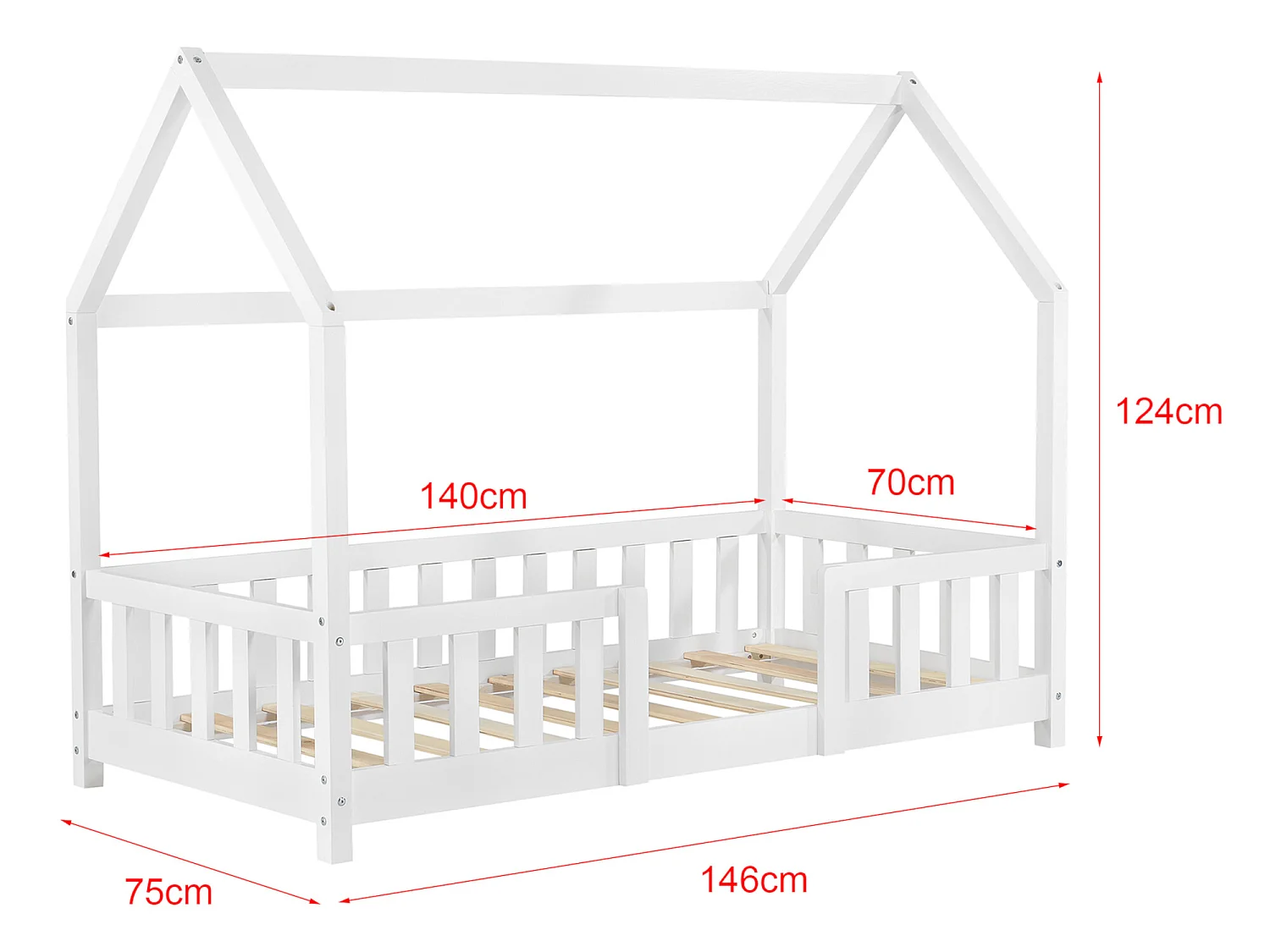 Lit D'enfant Forme Maison Sisimiut Avec Matelas Orthopédique 140X70 Cm Blanc