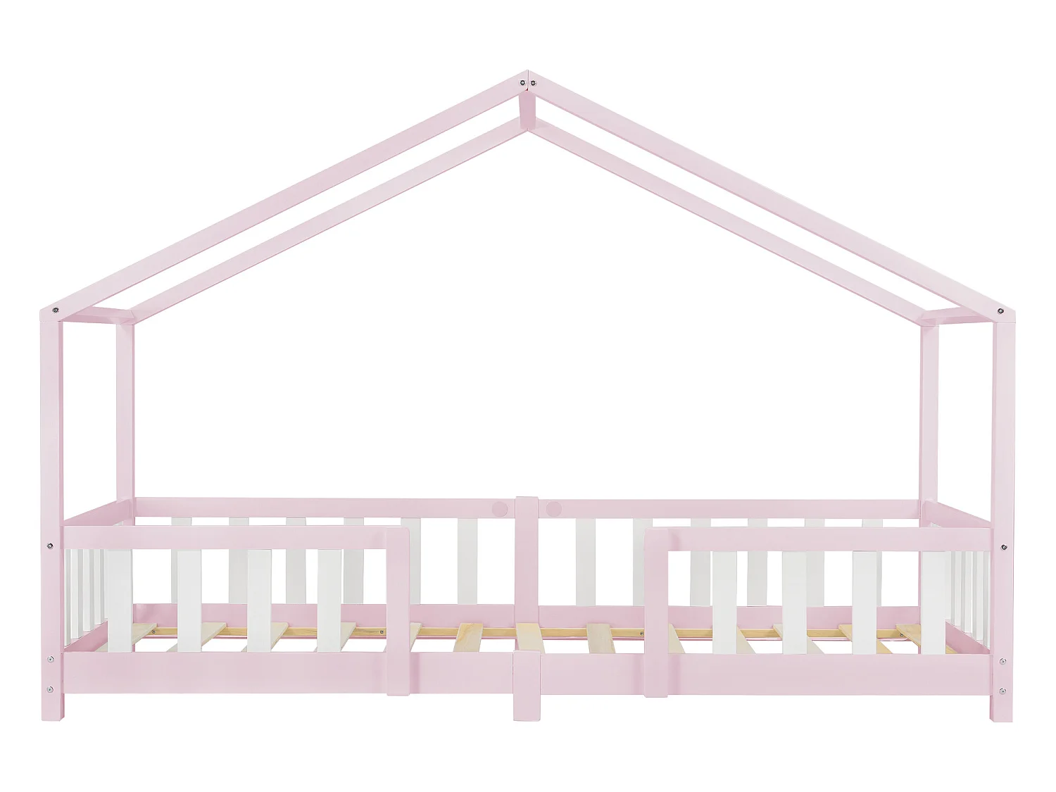Lit D'enfant Treviolo Forme Maison Avec Matelas À Mousse À Froid 200X90 Cm Rose Blanc