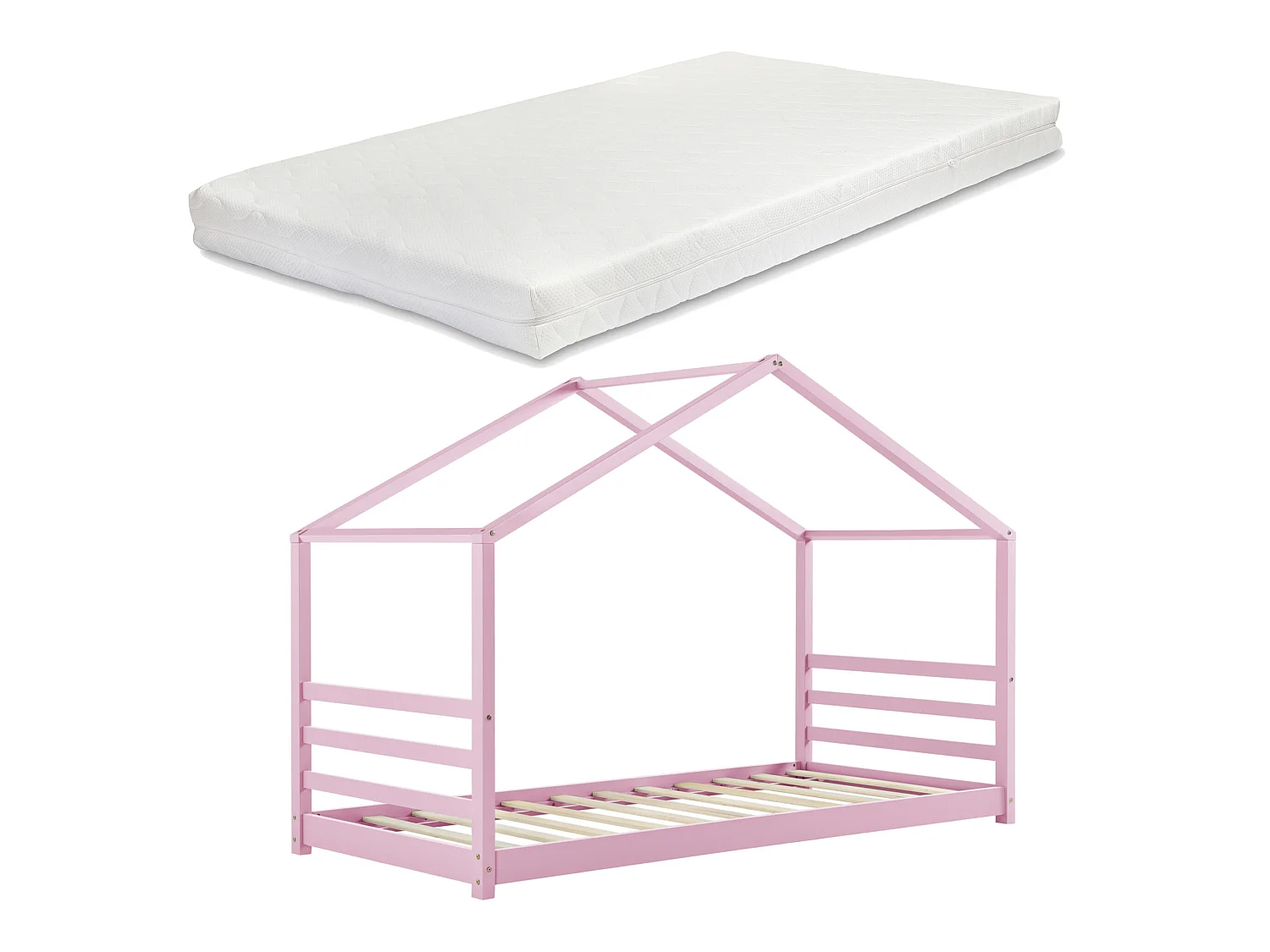Lit Cabane Vardø Avec Grille Et Matelas À Mousse À Froid 90 X 200 Cm Rose