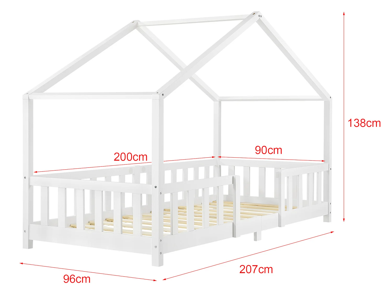 Lit D'enfant Treviolo Forme Maison Avec Matelas À Mousse À Froid 200 X 90 Cm Blanc
