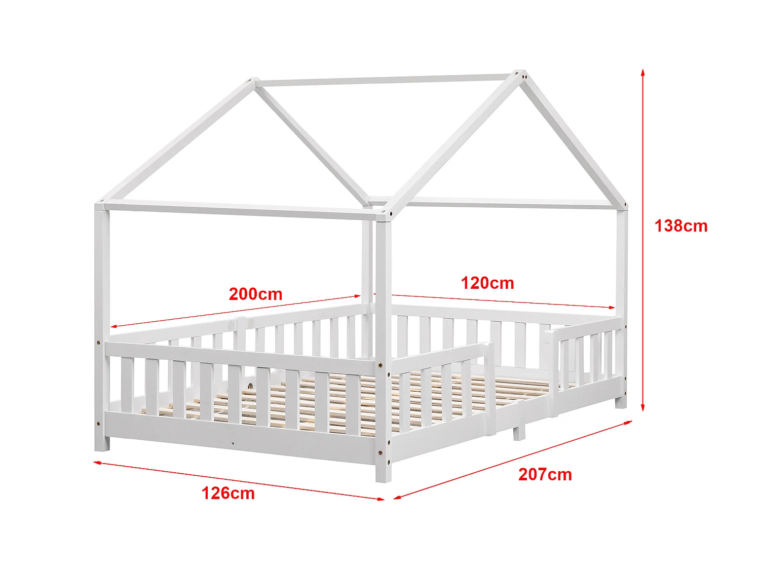 Lit D'enfant Treviolo Forme Maison Avec Matelas À Mousse À Froid 200 X 120 Cm Blanc