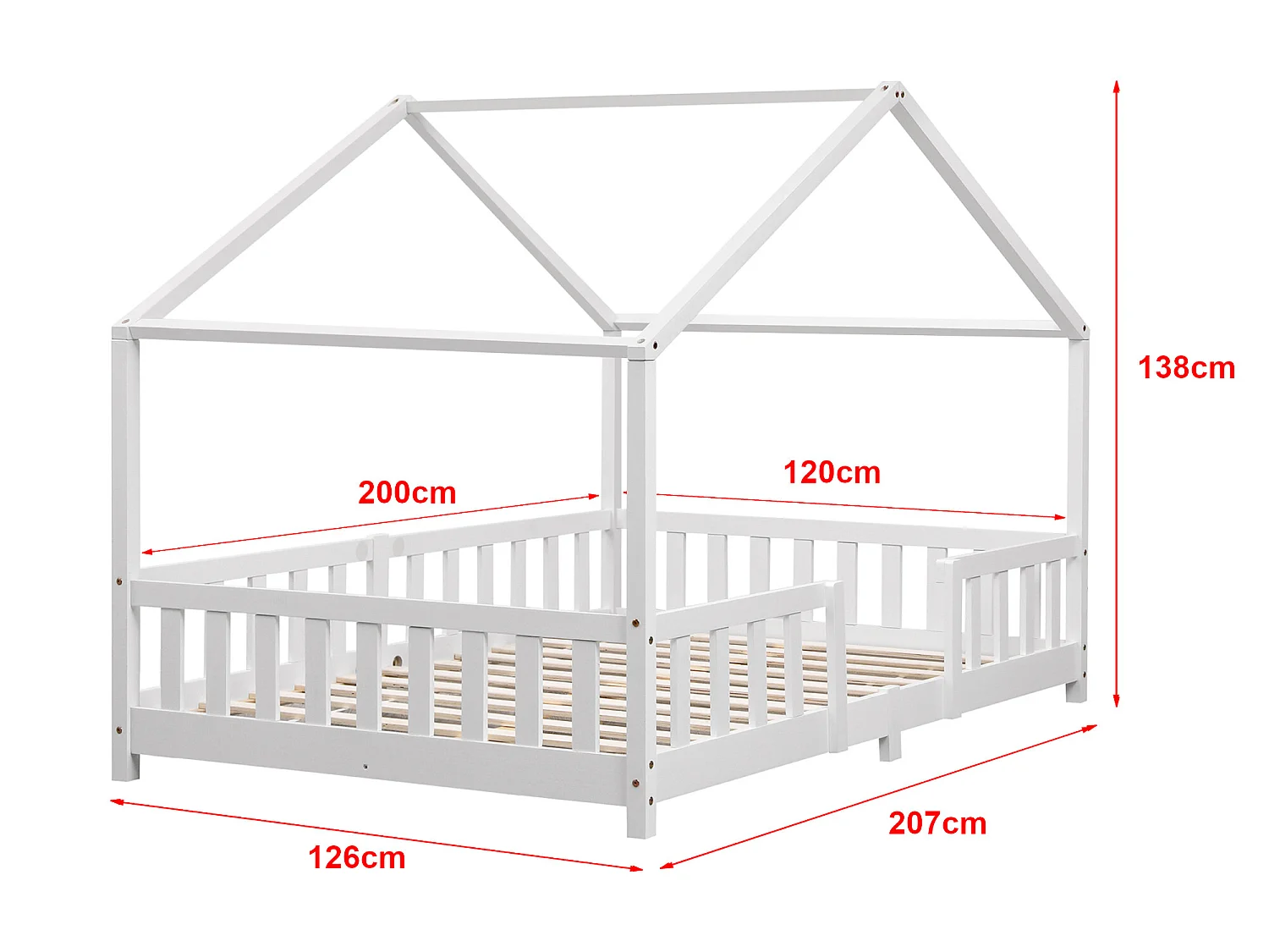 Lit D'enfant Treviolo Forme Maison Avec Matelas À Mousse À Froid 200 X 120 Cm Blanc