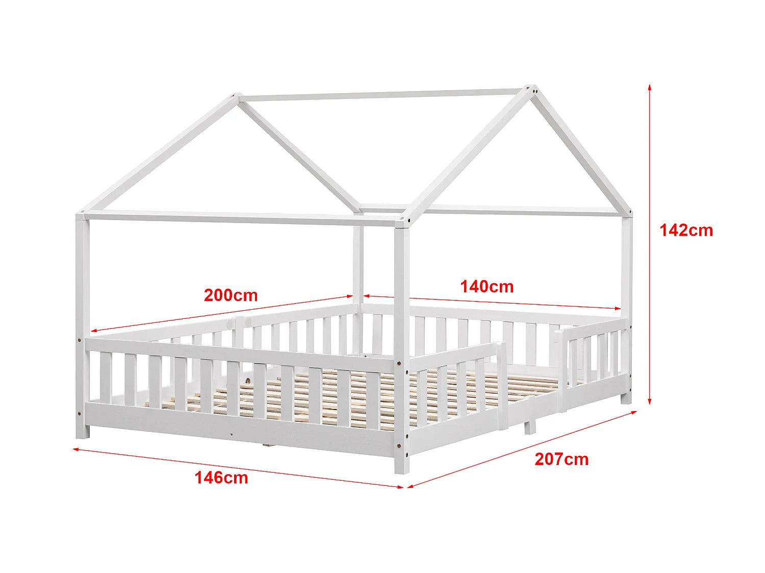 Lit D'enfant Treviolo Forme Maison Avec Matelas À Mousse À Froid 200 X 140 Cm Blanc