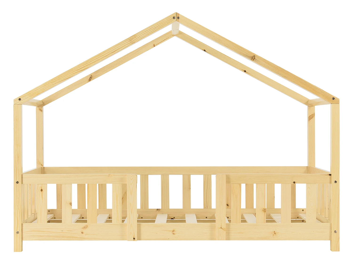 Lit D'enfant Treviolo Forme Maison Avec Matelas Orthopédique 140 X 70 Cm Bois Naturel