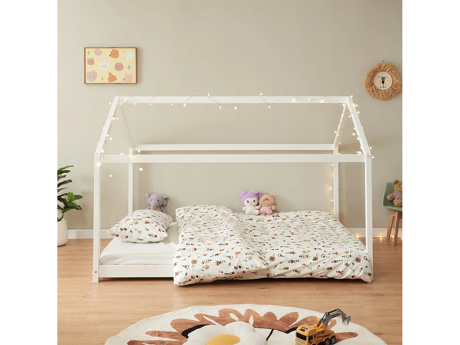 Lit D'enfant Forme Maison Cerro Avec Matelas Mousse À Froid 120 X 200 Cm Blanc