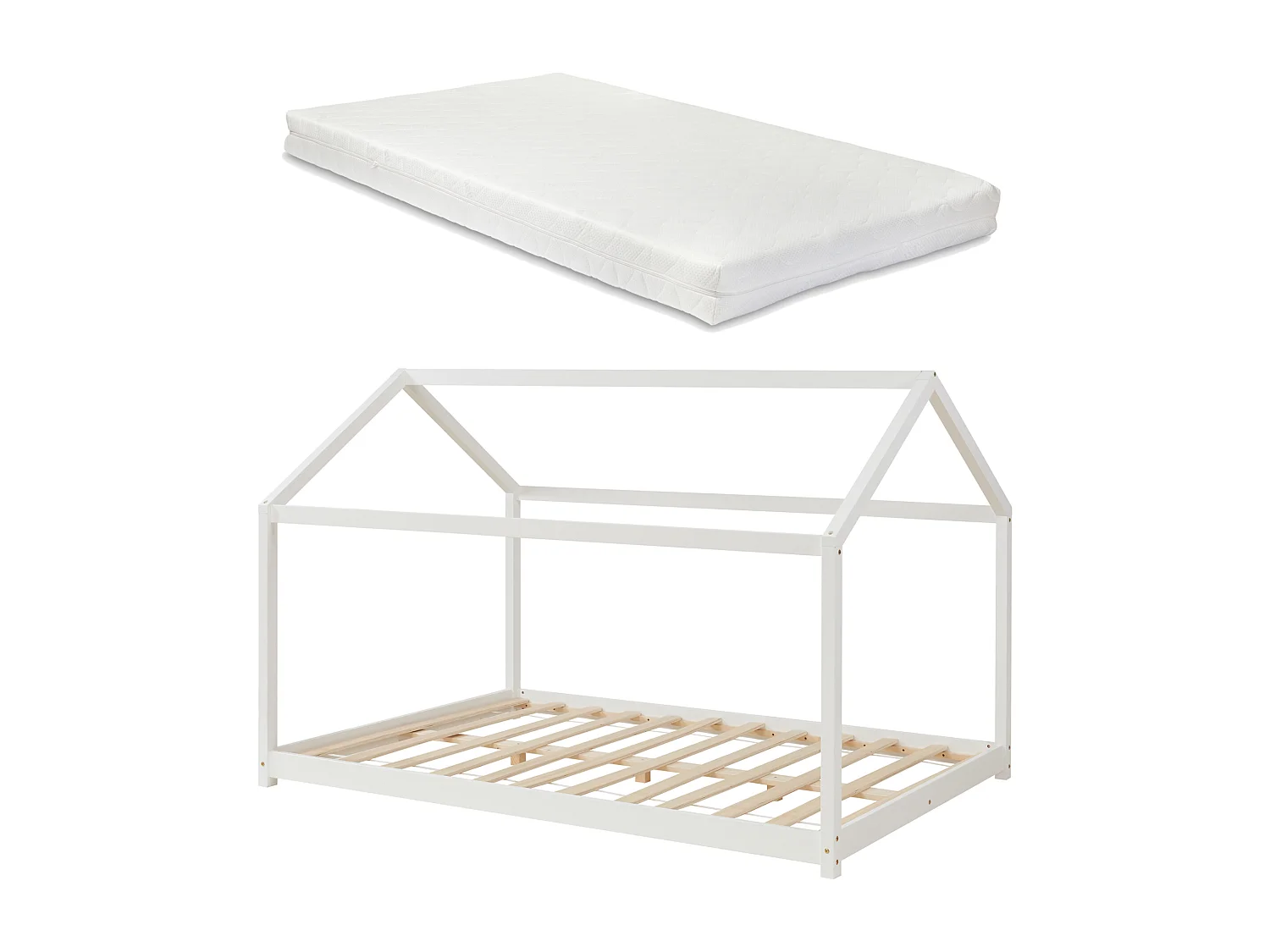 Lit D'enfant Forme Maison Cerro Avec Matelas Mousse À Froid 120 X 200 Cm Blanc