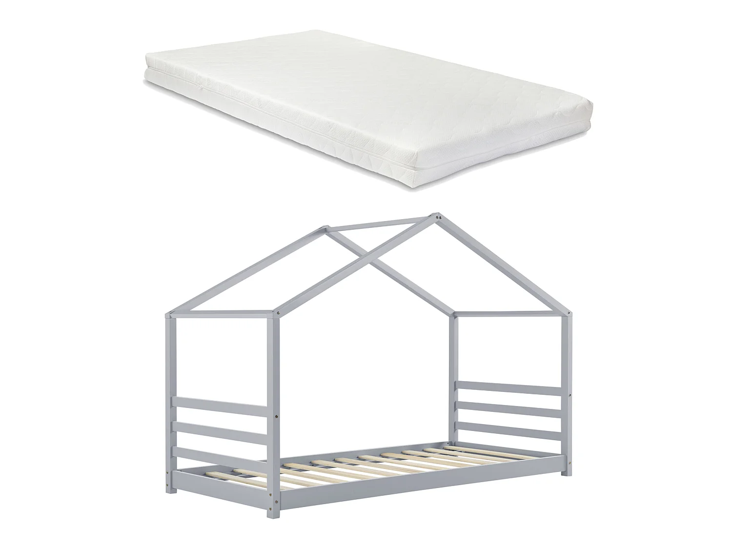 Lit Cabane Vardø Avec Grille Et Matelas À Mousse À Froid 90 X 200 Cm Gris [en.casa]
