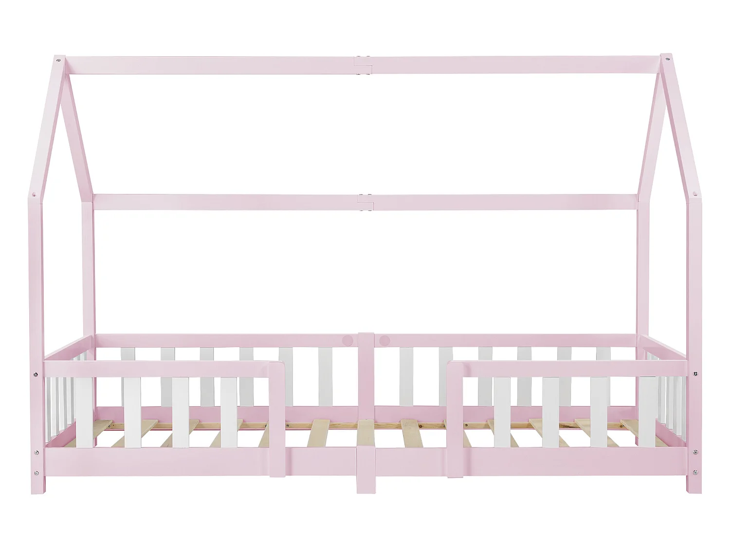 Lit D'enfant Forme Maison Sisimiut Avec Matelas À Mousse À Froid 200X90 Cm Rose Blanc