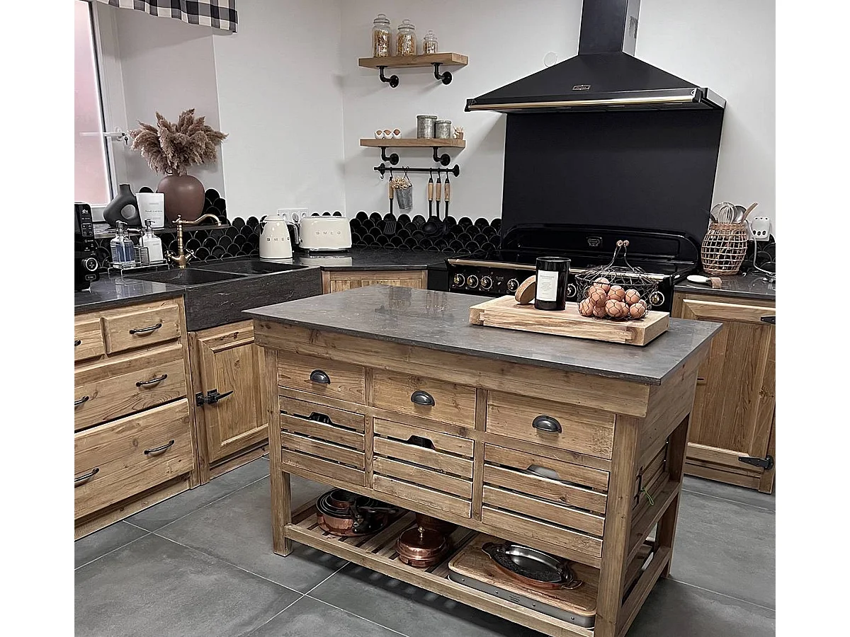 Meuble bas de cuisine 4 tiroirs - Champêtre