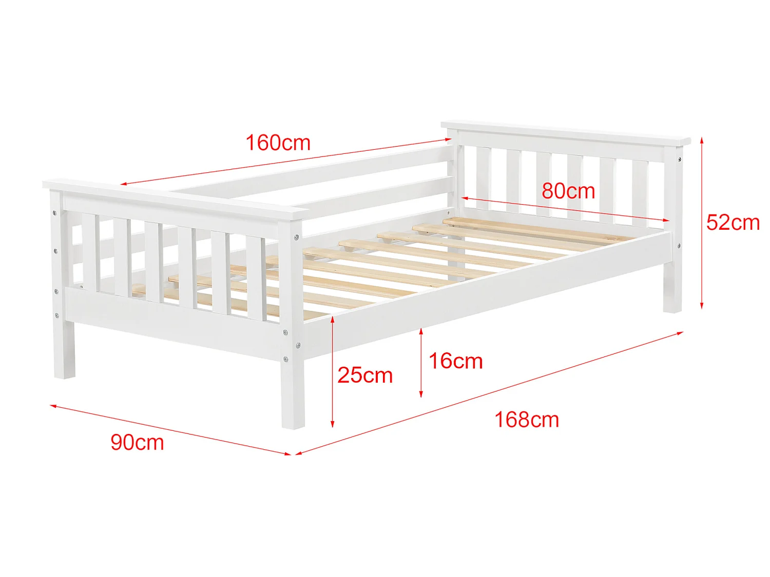 Lit D'enfant Nuuk En Pin Avec Matelas Orthopédique 160 X 80 Cm Blanc [en.casa]