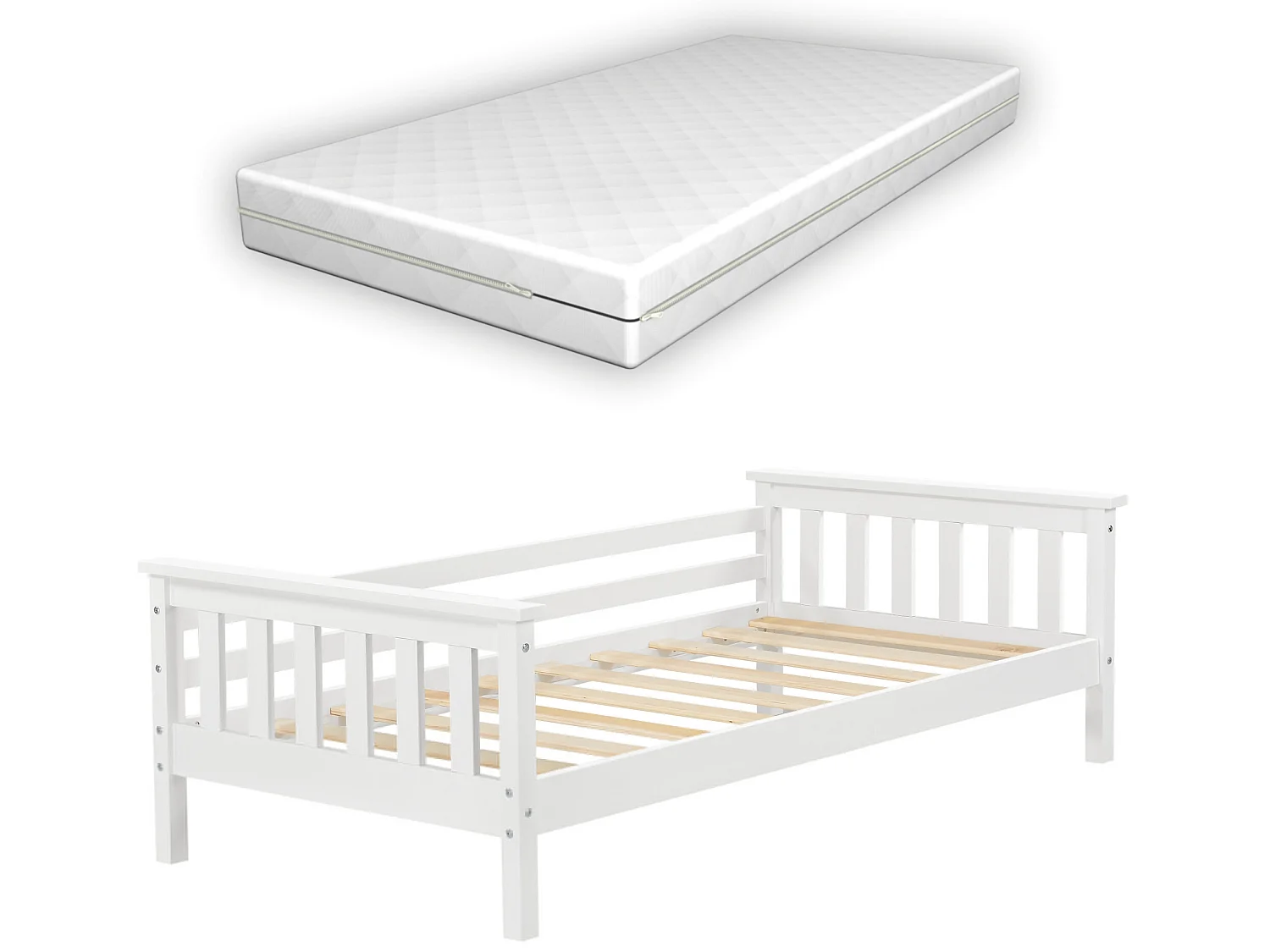 Lit D'enfant Nuuk En Pin Avec Matelas Orthopédique 160 X 80 Cm Blanc [en.casa]