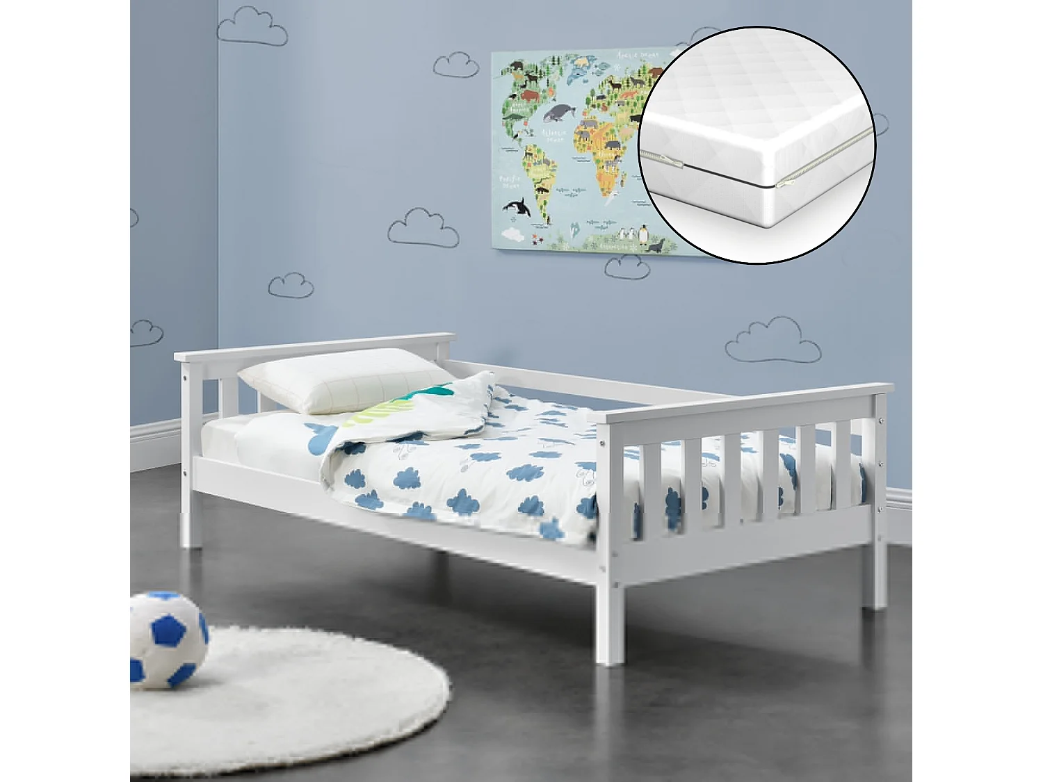 Lit D'enfant Nuuk En Pin Avec Matelas Orthopédique 160 X 80 Cm Blanc [en.casa]