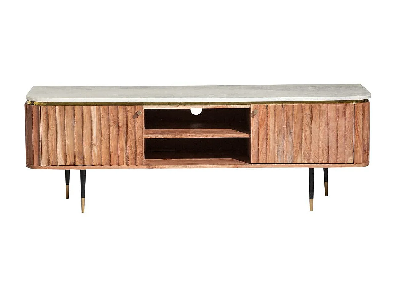 Meuble tv en bois d'acacia et marbre blanc Judith