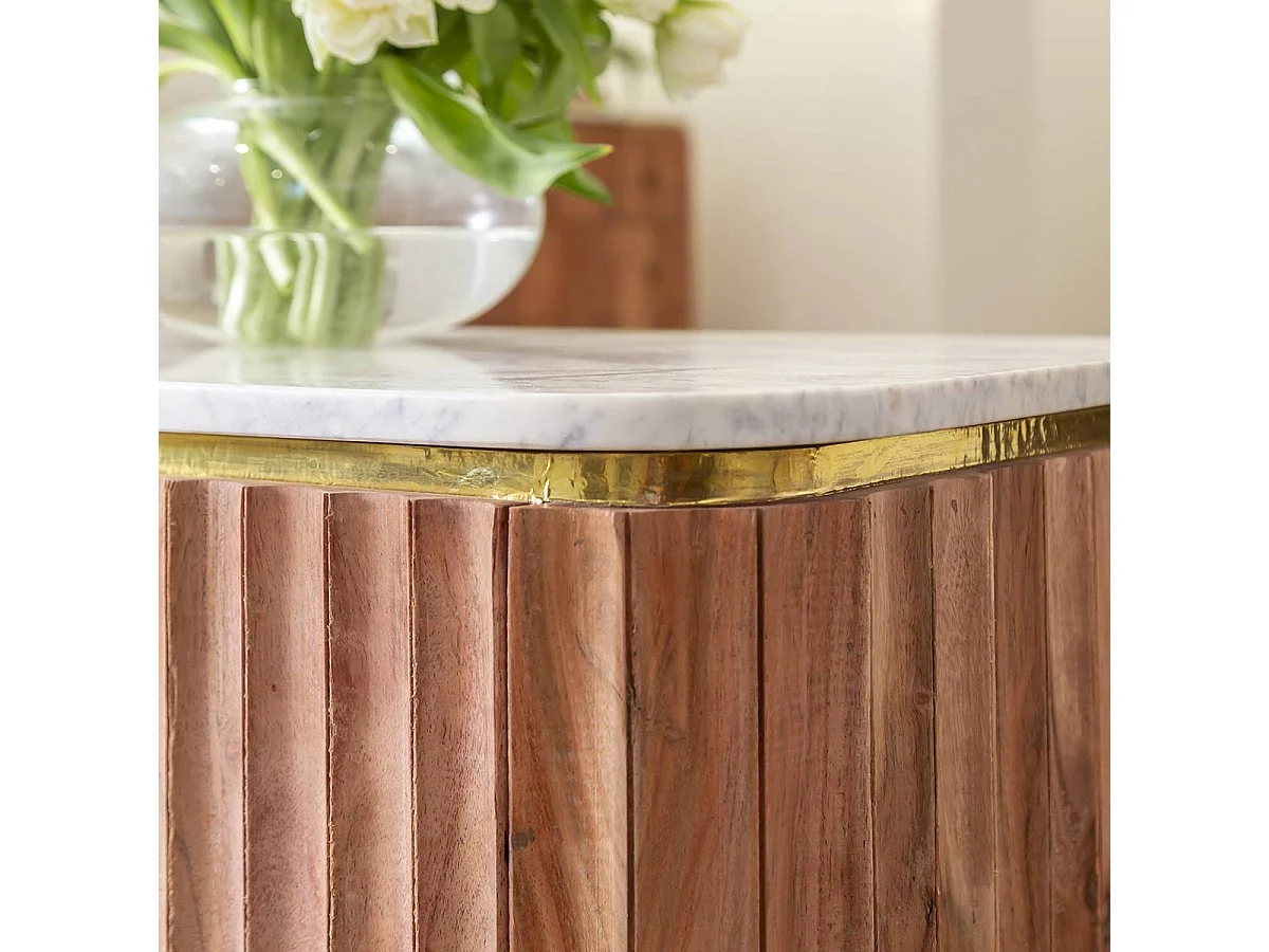 Meuble tv en bois d'acacia et marbre blanc Judith