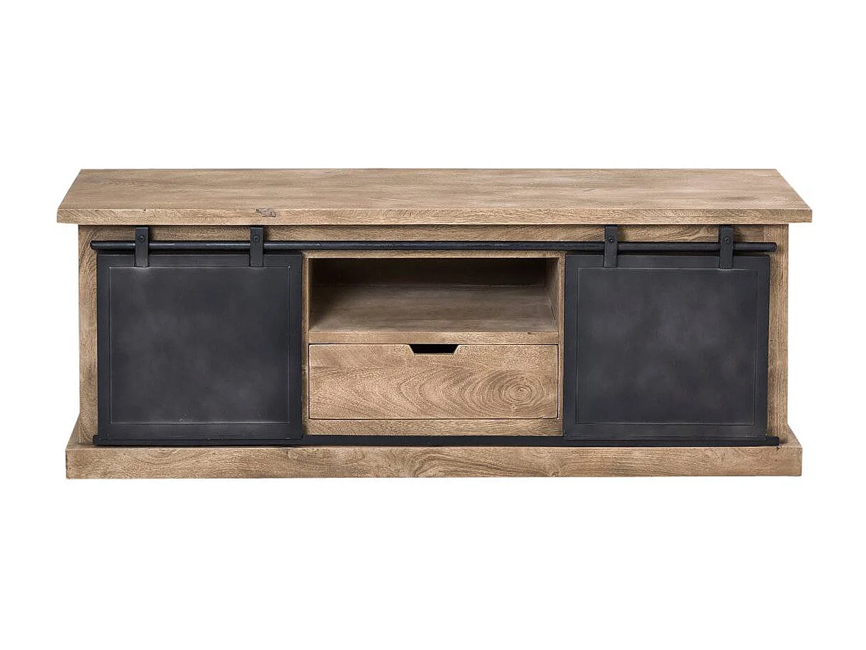 Meuble TV en bois de manguier brossé et métal noir 150 cm Helsinki