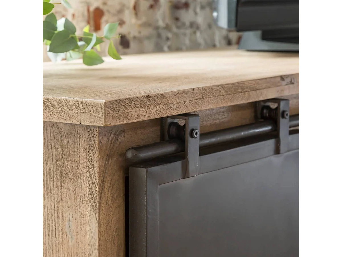 Meuble TV en bois de manguier brossé et métal noir 150 cm Helsinki