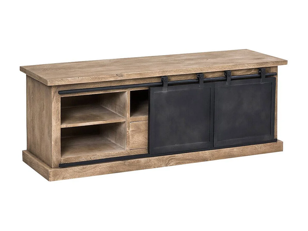 Meuble TV en bois de manguier brossé et métal noir 150 cm Helsinki